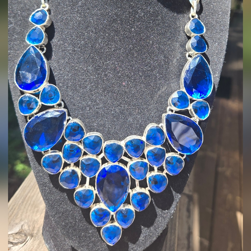 HOST PICK 🎉🎊 Sapphire & Topaz Sterling Statement Bib Necklace - Picture 4 of 11